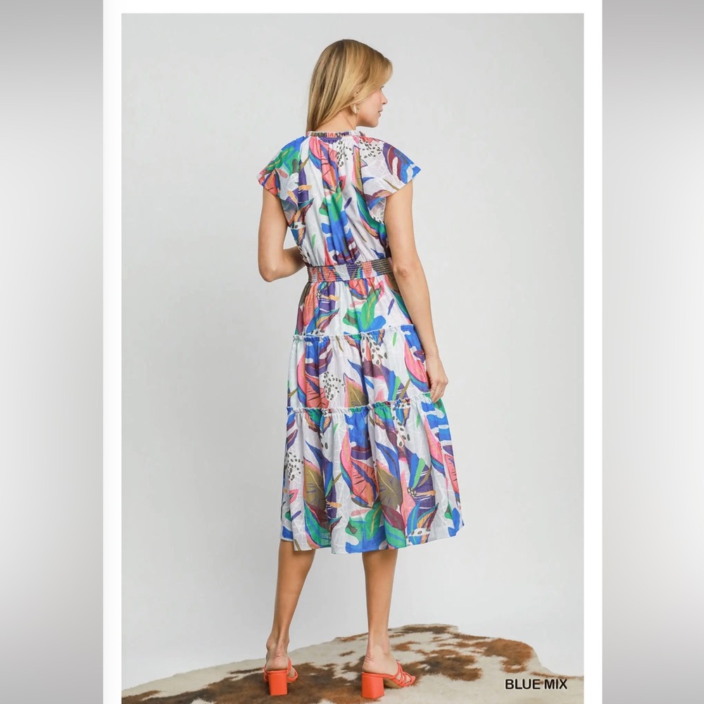 Umgee Tropical Ruffle Tiered Midi Dress - Picture 3 of 3